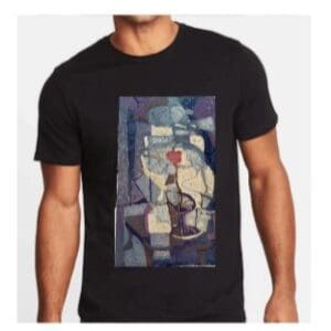 A man with a painting on his shirt