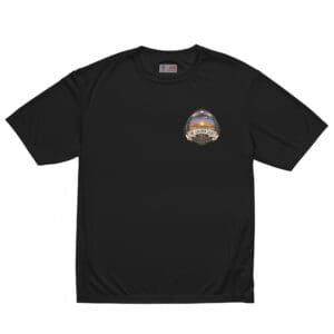 A black t-shirt with an image of a car on it.