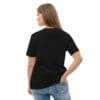 Woman in black t-shirt, back view.