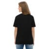 Woman in black t-shirt, back view.