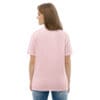 Woman in pink t-shirt, back view.