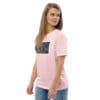 Woman in pink shirt, abstract art.