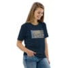 Woman's navy tee with abstract art.