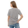 Woman in gray t-shirt, back view.