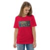 Red T-shirt with abstract horse artwork.
