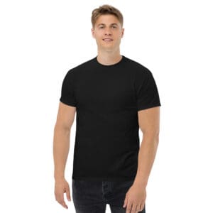 Man in black t-shirt.