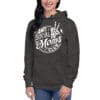 Woman wearing hoodie with anti-social slogan.