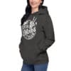 Woman wearing anti-social moms club hoodie.