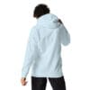 Person wearing a light blue hoodie.