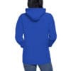 Blue hoodie viewed from the back.