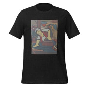 Black shirt with abstract colorful painting design.