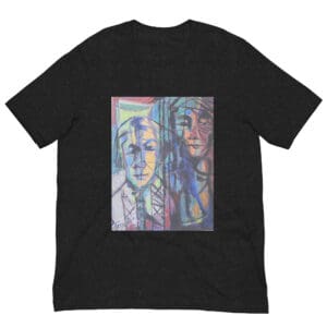 T-shirt with abstract face artwork design.