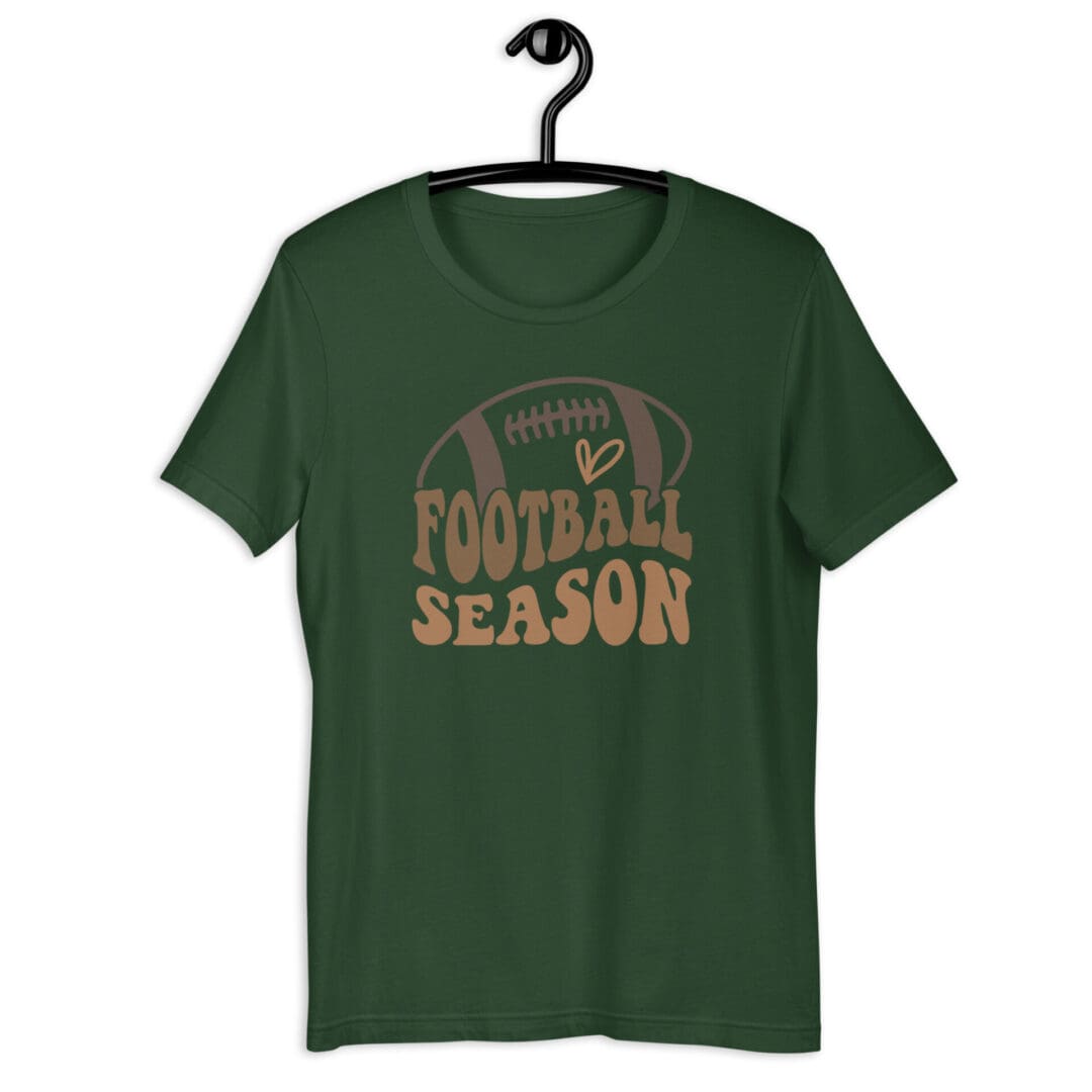 Green t-shirt with "Football Season" print.